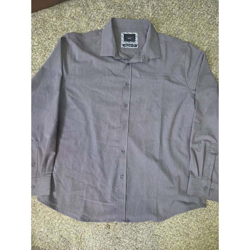 Marc Asher New York Mens Grey Long Sleeve Button Down Shirt Modern Classic Large